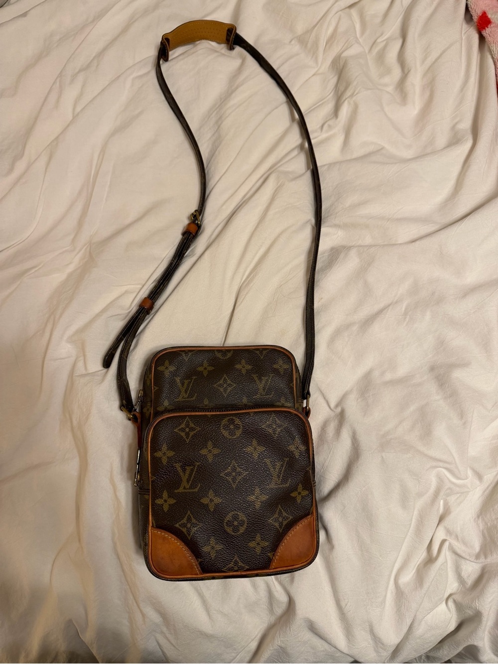 Louis Vuitton Monogram Crossbody Bag in Brown with Tan Trim